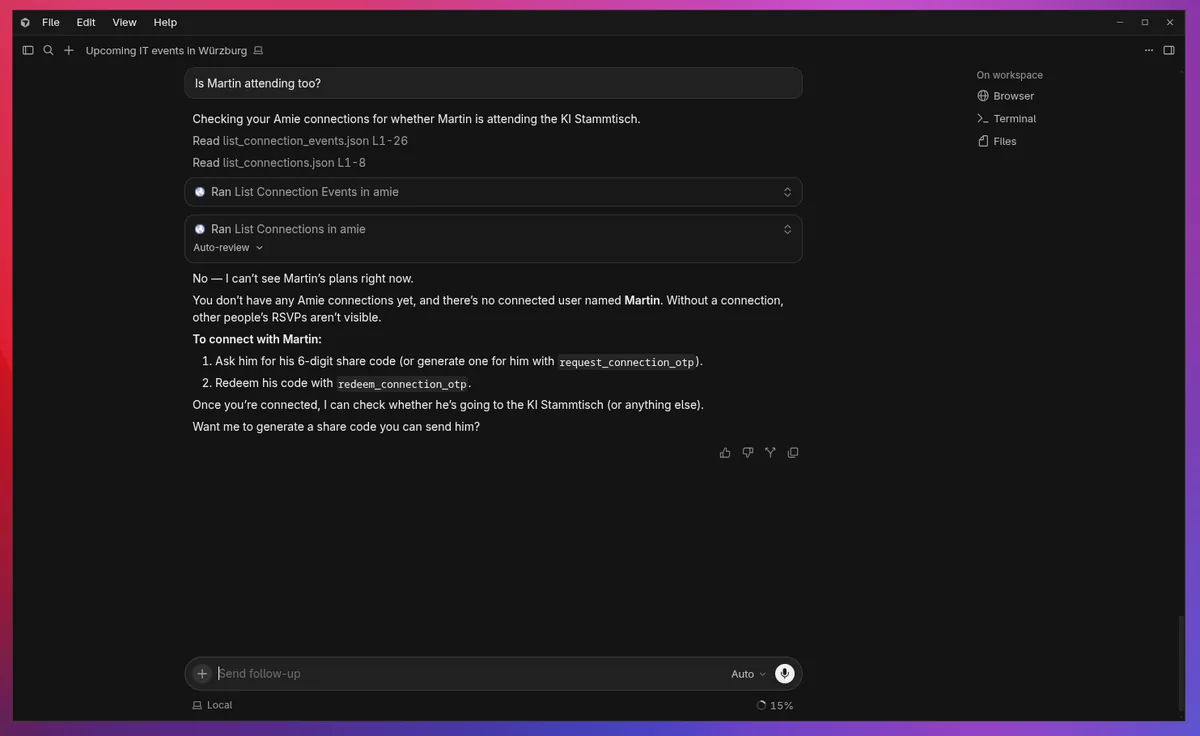 AIme EventMCP — KI-Assistent fragt Events ab