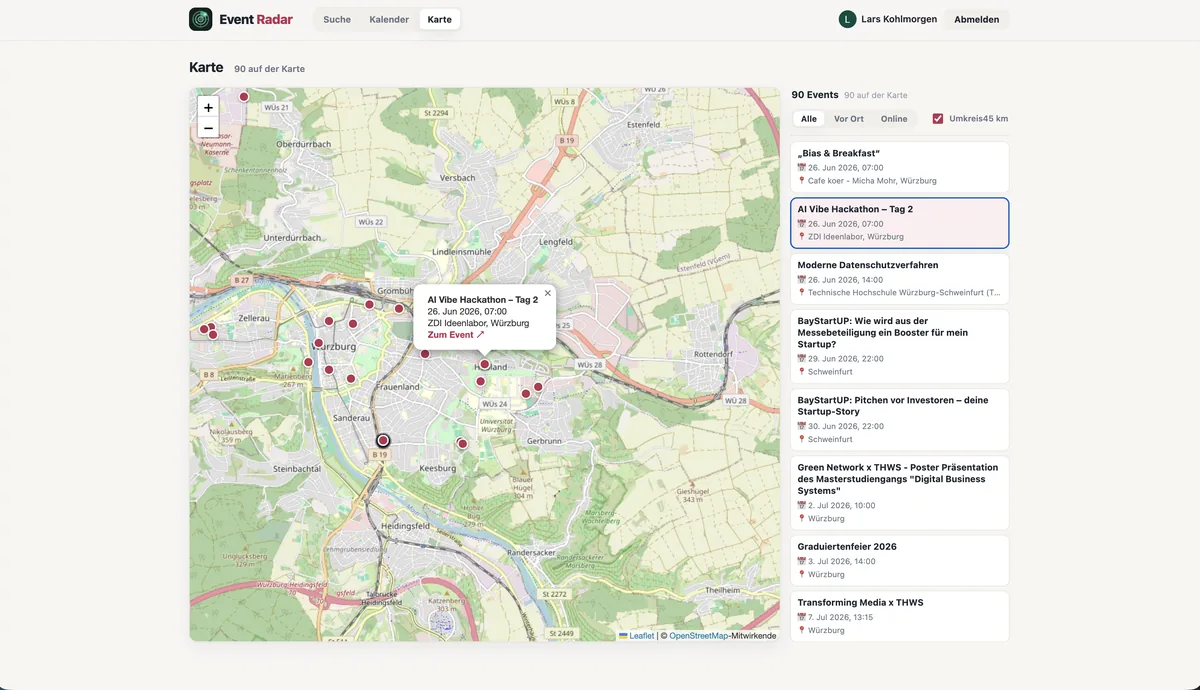 EventRadar — regionale Event-Karte